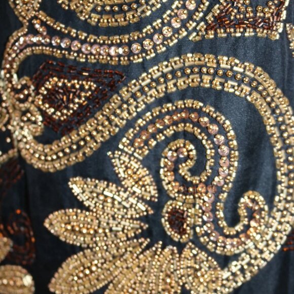 Y2K 80s Beaded Sequin Cocktail Miniskirt, Black & Gold Party Miniskirt - Picture 5 of 16